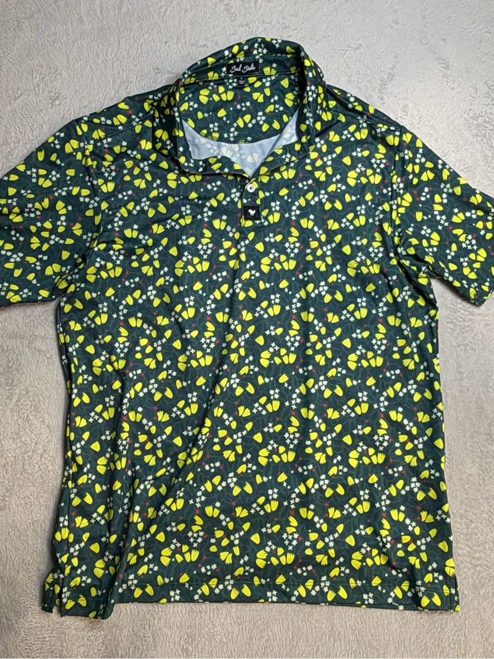 Bad Birdie Dark Green Polo with Yellow Floral Print